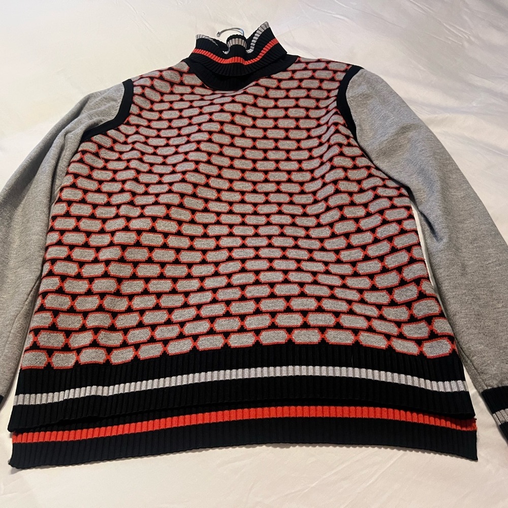 Karen Millen Gray and Red Cowl Neck Sweater